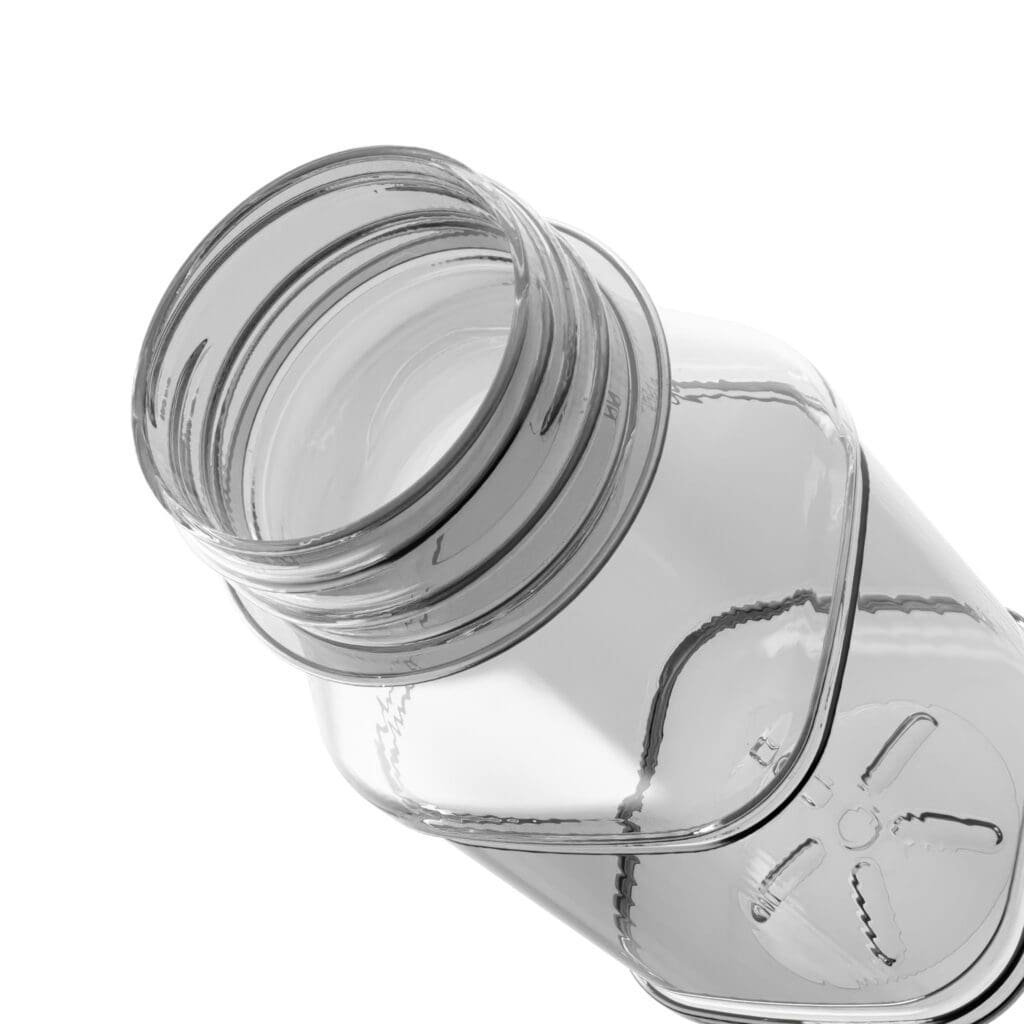 EPROJUICE SQUARE PET-Flasche von EPROPLAST in quadratischer Form.